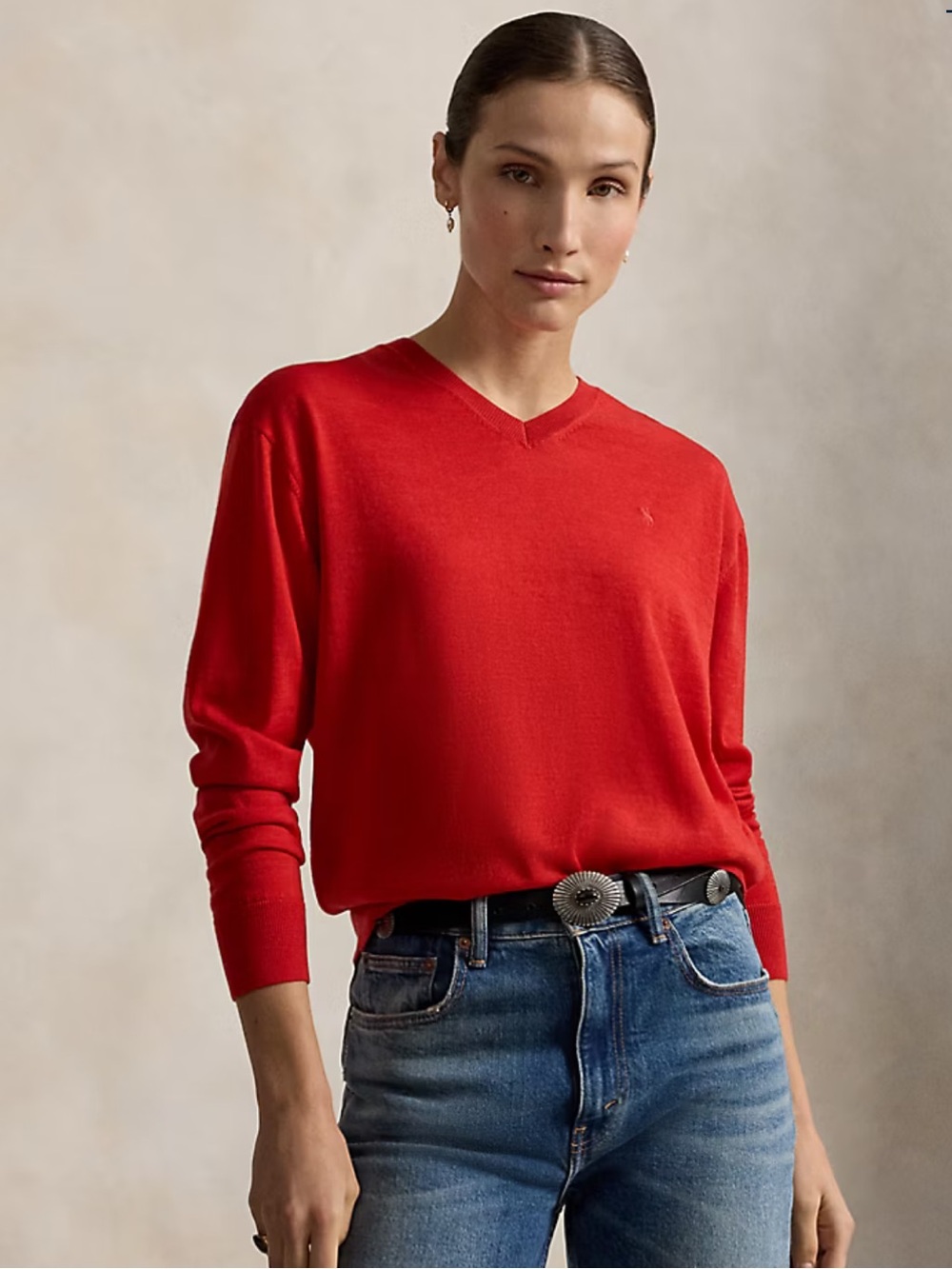 Polo by Ralph Lauren Red V-Neck 100%  Wool Sweater